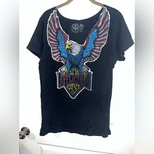 Affliction Live Fast Twin Turbo Braid Sides American Distress Appliqué T-shirt L